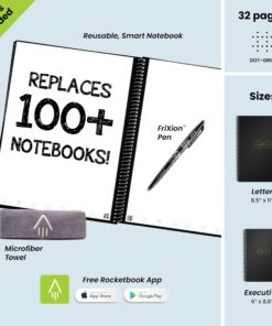 Rocketbook Core Reusable Smart Notebook | Innovative, Eco-Friendly, Digitally Connected Notebook with Cloud Sharing Capabilities | Dotted, 6" x 8.8", 36 Pg, Infinity Black, with Pen, Cloth, and App Included 1 Inifinity Black Executive 27 8167kleXHL