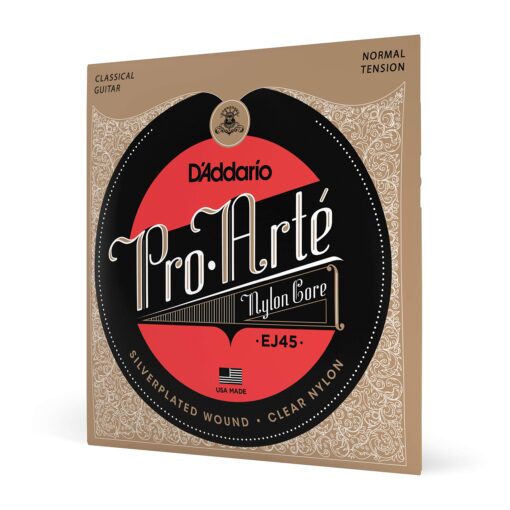 D’Addario EJ45 Pro-Arte Nylon Classical Guitar Strings, Normal Tension – Nylon Core Basses, Laser Selected Trebles - Offers Balance of Volume and Comfortable Resistance – 1 Set 1-Pack