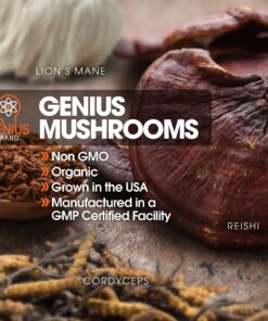 Genius Mushroom - Lions Mane, Cordyceps and Reishi - Immune System Booster & Nootropic Brain Supplement - for Natural Energy, Memory & Liver Support, 90 Veggie Pills Mushroom Complex - 90 Count 25 8169qH9KaL