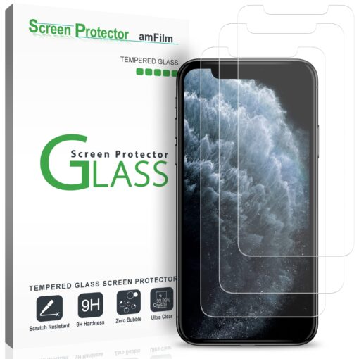 amFilm Glass Screen Protector for iPhone 11 Pro, iPhone XS/X with Easy Installation Tray, Tempered Glass, 3 Pack