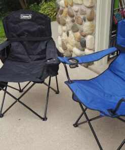 Coleman Portable Camping Chair with 4-Can Cooler, Fully Cushioned Seat and Back with Side Pocket and Cup Holder, Carry Bag Included, Collapsible Chair for Camping, Tailgates, Beach, and Sports Blue 36 816DumwRFvL