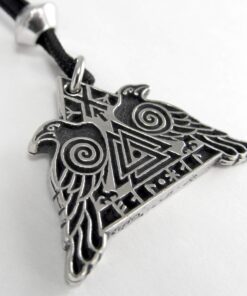 Pewter Odin's Ravens with Valknut Pendant - Huginn and Muninn Crow Necklace 14 816DwjxuNEL