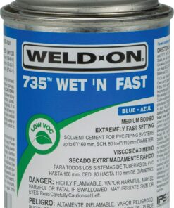 Weld-On 12498 735 Wet 'N Fast Medium-Bodied High Strength PVC Cement - Extremely Fast Setting and Low-VOC, Blue, 1/4 Pint (4 fl oz) 7 816H WdxabL