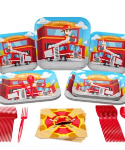 Blue Orchards Firefighter Standard Party Supplies Pack (109 Pieces for 20 Guests) - Fireman Party Plates and Napkin, Fire Truck Birthday, Boy Birthday Party Decorations, Firefighter Theme Party Fire Truck Party Supply Packs 10 816HO5geCHL