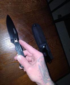 BladesUSA Perfect Point Throwing Knives – Set of 3 – Black Stainless Steel Blades and Handles w/ Spider Design, Nylon Sheath, Full Tang Construction, Well Balanced, Throwing Sport Knives – RC-1793B 43 816IhaWW44L