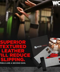 WODFitters Textured Leather Hand Grips for Cross Training, Kettlebells, Powerlifting, Chin Ups, Pull Ups, WODs & Gymnastics – with Grips Storage Pouch Grey Extra Small 7 816KpfD5 iL