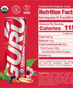 Alternative view of GURU Original Clean Energy Drink, Organic Energy Drinks, 142 mg Natural Caffeine with Green Tea, Pre Workout, Sucralose Free, Vegan, Plant Based, For Performance & Focus, Apple & Grape, 12 oz Cans (Pack of 24) 12 Fl Oz (Pack of 24)