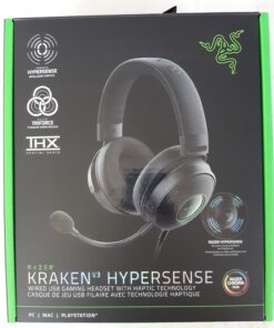 Razer Kraken V3 HyperSense Wired USB Gaming Headset w/Haptic Technology: Triforce Titanium 50mm Drivers - THX Spatial Audio - Hybrid Fabric & Leatherette Memory Foam Cushions - Detachable Mic 91 816P7Iv80L