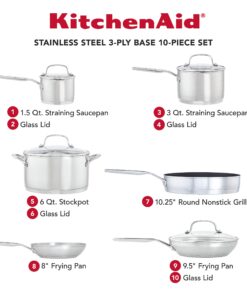 Alternative view of KitchenAid 3-Ply Base Stainless Steel Cookware Pots and Pans Set, 10 Piece, Brushed Stainless