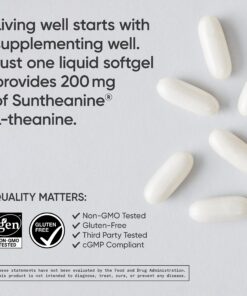 Sports Research Double Strength L-Theanine Supplement - Suntheanine Softgels for Focus, Relaxation & Alertness - Non-Drowsy Support Made with Coconut Oil, Non-GMO & Gluten Free - 200mg, 60 Count 23 816V5vrQKdL 1