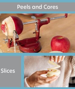 Alternative view of Apple Peeler and Corer for Holiday Pie - Durable Heavy Duty Chrome Cast Iron w Powerful Countertop Suction, Hand Crank for Fruits, Potatoes or Veggies, Picking Season- Xmas Dessert Making or Gift Red