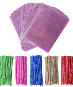 Alternative view of 100 Pack Iridescent Holographic Cellophane Party Favor Treat Bags with 5 Colors Twist Ties Good for Themed Celebrations Baby Showers Weddings Girls Birthday Party Supplies (5" x 7") 5x7 Inch (Pack of 100)