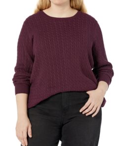 Amazon Essentials Women's Lightweight Long-Sleeve Cable Crewneck Sweater (Available in Plus Size) Large Burgundy 11 816b9wPgLwL