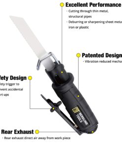 Berkling Tools 7102 Compact Low Vibration Air Saw/Air File with 8 pcs Blade Kit (3 Bi-Metal Saw Blades 18T 24T 32T and 5 Files) Multi-function Pneumatic Reciprocating Body Saw Air Powered Mini Tool 13 816bjbzcYAL