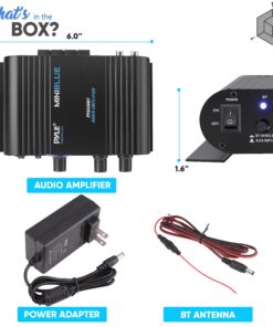 Pyle Wireless Bluetooth Home Audio Amplifier - 90W Dual Channel Mini Portable Power Stereo Sound Receiver w/ Speaker Selector, RCA, AUX, LED, 12V Adapter - For iPad, iPhone, PA, Studio Use - PFA330BT 25 816bx1BefLS