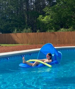 SwimWays Spring Float Recliner with Removable Canopy - Swim Lounger for Pool or Lake, Blue Dark Blue / Light Blue 42 816cC8tZ36L