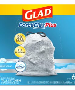 Glad ForceFlexPlus Tall Kitchen Drawstring Trash Bags - 13 Gallon Grey Trash Bag, Fresh Clean with Febreze Freshness 68 Count 31 816if8BhplL