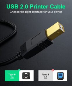 NC XQIN Printer Cable 20 ft, USB 2.0 Printer Cable Cord Type A-Male to B-Male Cable for Printer/Scanner-Gold-Plated Black 20 feet 9 816n3f4IMsL