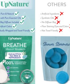 UpNature Shower Steamers Aromatherapy, Breathe 12pcs - Eucalyptus Shower Steamer with 100% Pure Natural Eucalyptus, Tea Tree & Peppermint Essential Oil Vapor Shower Tablets for Sinus Relief Breathe Easy 16 816o ULVgML
