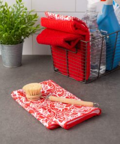 DII Cleaning Collection Multi-Purpose Microfiber, Red Damask, Dishtowel Set 19 816qE4b79L