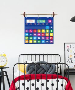 Calendar Pocket Chart, Classroom Monthly Pocket Chart with 76 Cards (68 Illustrated Activity Cards, 8 Dry Erase Blank Cards) plus 3 Over Door Metal Hangers for Classroom Home Preschool (20" x 19") Blue-style 2 20” X 19” 10 816sK34bpL