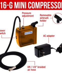 Master Airbrush Multi-Purpose Gold Airbrushing System Kit with Portable Mini Air Compressor - Gravity Feed Dual-Action Airbrush, Hose, How-To-Airbrush Guide Booklet - Hobby, Cake Decorating, Tattoo 11 816swinHRXL