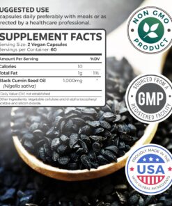 Black Seed Oil - 120 Softgel Capsules Skin Health (Non-GMO & Vegan) Cold-Pressed Nigella Sativa Producing Pure Black Cumin Seed Oil with Vitamin E - 500mg Each, 1000mg Per 2 Capsule Serving Capsules (120 Count) 23 816v1JQH 6L 1