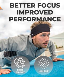 Alternative view of French Fitness Revolution - Stretchy Sports Headband for Men & Women - Guys Sweatband for Running, Cycling, Basketball, Yoga, Fitness - Moisture Wicking Workout Hairband - Made in Europe American Black