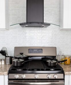 AKDY 30 in. Convertible Wall Mount Range Hood with Tempered Glass and Carbon Filters in Black Painted Stainless Steel 12 816wnThJNVL
