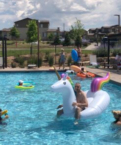 Jasonwell Big Inflatable Unicorn Pool Float Floatie Ride On with Fast Valves Large Rideable Blow Up Summer Beach Swimming Pool Party Lounge Raft Decorations Toys Kids Adults 3XL Rainbow 35 816zx31mfjL