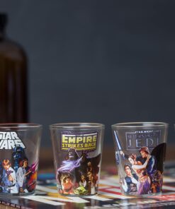 Silver Buffalo Star Wars Original Trilogy: A New Hope, Empire Strikes Back, Return of the Jedi - 4 Pack Mini Glasses Featuring Yoda, Luke, Darth Vader, Han Solo, Chewbacca, Princess Leia, Ewok, 1.5oz 1.5oz Original Trilogy 28 817 mRZ NoS