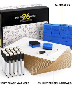 Magicfly Small White Boards, Dry Erase Board Pack of 26, Mini Whiteboards 9x12 Inches Double-Sided White Boards for Students Classroom Teachers School Supplies Office with 32 Pens and 26 Erasers 26 packs 21 8171gYY0jyS