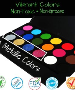 Mosaiz Facepaints Makeup Palette, Facepaint and Body Paint Set, Makeup Kit for Kids Party and Purim Costumes, Make up for Kids and Adults Professional, 18 Colors, 4 Metallic, 3 Brushes 30 Stencils 21 8173OGBi5HS