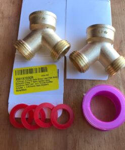 Litorange (2 PACK) Solid Brass Lead-Free Body Backyard 2 Way Y Valve Garden Hose Connector MHT 3/4" Inch Thread Splitter Adapter + 4 Silicone Hose Washers 2 Pack 23 8173bbGMRLL