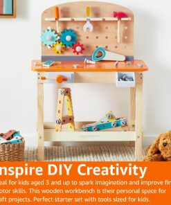 Amazon Basics Wooden Play Toy Tool Set and Workbench for Toddlers, Preschoolers, Children Age 3+ Years, 36 cm D x 58 cm W x 77.9 cm H, Multicolor 17 81752N95jUL