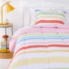 Amazon Basics Kid's Easy Care Microfiber Bed-in-a-Bag 5-Piece Bedding Set, Twin, Rainbow Stripe, Striped 44 8177g25VKAL
