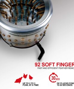 Kitchener Chicken Plucker De-Feather Remover Poultry and Fowl Food Processor Electric Stainless Steel Heavy Duty 1HP 120VAC 280RPM GFCI Connector 92 Soft Fingers 20" Drum Diameter 20 817AC5P5cL