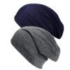 WOVOWOVO Slouchy Beanie for Women and Men, Thin Beanie Hat Baggy Long Skull Cap Soft Sleep Chemo Fashion Dwarf Hats 2 Pack Large Navy & Dark Grey 43 817DQDcvdtL