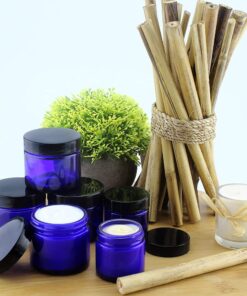 Alternative view of Combination 12 Pack of Cobalt Blue 1oz & 2oz Glass Straight Sided Jars, Lids Included; Empty Refillable Containers for Cosmetics, Creams, Lotions