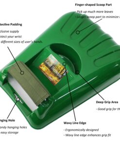 Gardzen Large Leaf Scoop Hand Rakes, Debris and Yard Waste Removal, Comes with 72 Gallon Garden Bag, Work Gloves, Protective Pads Green 8 817GfLrtHLL