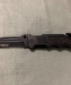 Smith & Wesson Border Guard 10in High Carbon S.S. Folding Knife with 4.4in Tanto Blade and Aluminum Handle for Tactical, Survival and EDC Partially Serrated Edge 52 817GvfzpLWL