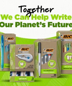 BIC Ecolutions Round Stic Ballpoint Pens, Medium Point (1.0mm), 50-Count Pack, Blue Ink Pens Made from 97% Recycled Plastic 50 Count (Pack of 1) 22 817IdKs2RDL