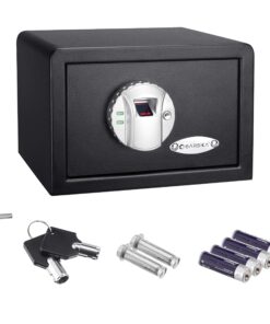 BARSKA AX11620 Biometric Fingerprint Mini Security Home Safe Box 0.29 Cubic Ft, Black, 12" x 8" x 7.75" Front Opening Compact 0.23 CU FT 27 817Jtn26ctL