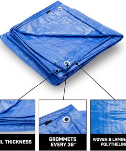 Grizzly Tarps by B-Air 10' x 14' Large Multi-Purpose Waterproof Heavy Duty Poly Tarp with Grommets Every 36", 8x8 Weave, 5 Mil Thick, for Home, Boats, Cars, Camping, Protective Cover, Blue 10' x 14' 13 817K31zgmL