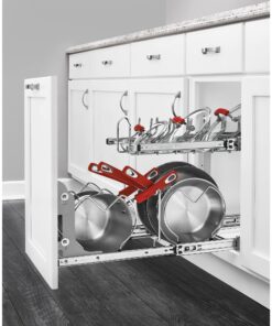 Rev-A-Shelf 2-Tier Kitchen Cabinet Pull Out 21" Cabinet Organizer for Pots, Pans, and Lid Cookware, Adjustable Heavy Duty Wire, Chrome, 5CW2-2122-CR 21 in. 29 817LMOC7wsL