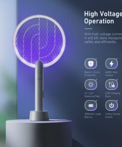 Alternative view of Electric Fly Swatter Racket, Mosiller 4000V 2 in 1 Bug Zapper with USB Rechargeable Base, Powerful Mosquitoes Trap Lamp & Fly Killer with 3 Layer Safety Mesh for Home, Bedroom, Kitchen, Patio (1 Pack) 1 Pack