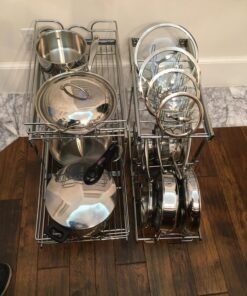 Rev-A-Shelf 2-Tier Kitchen Cabinet Pull Out 12" Cabinet Organizer for Pots, Pans, and Lid Cookware, Adjustable Heavy Duty Wire, Chrome, 5CW2-1222-CR 12 in. 47 817PjSO7rEL