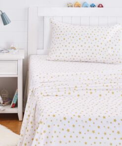 Amazon Basics Kid's Soft Easy-Wash Lightweight Microfiber 3-Piece Sheet Set, Twin, Gold Stars 13 817Qa0 j cL