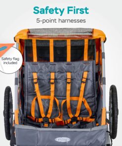 Instep Quick-N-EZ Double Tow Behind Bike Trailer for Toddlers, Kids, Converts to Stroller, Jogger, 2-in-1 Canopy, Universal Bicycle Coupler, Folding Frame, Multiple Colors Orange 24 817S4kavQOL