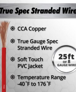 InstallGear 8 Gauge Amp Power Wire (25ft) Copper Clad Aluminum CAA - Automotive Wire, Car Amplifier Power & Ground Cable, Battery Cable, Car Audio Speaker Stereo, RV Trailer Wiring Welding Cable 8ga 25ft - Red 13 817YQav4IcL